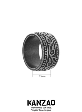 KANZAO新款北欧维京文卢恩符文钛钢戒指古银复古男士饰品