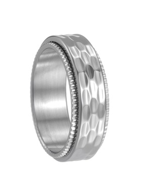 KANZAO个性时尚钛钢饰品朋克风8mm批花网纹可转动真空镀钛钢戒指