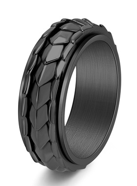 KANZAO原创新品个性男式龙鳞戒指钛钢甜酷风可旋转指环饰品