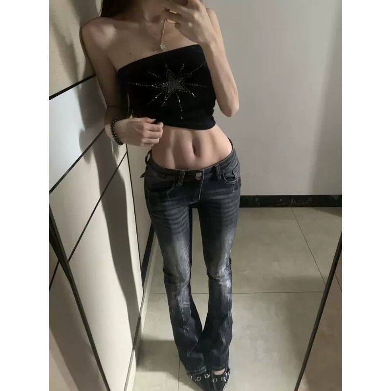 美式复古辣妹低腰微喇牛仔裤女款牛仔裤