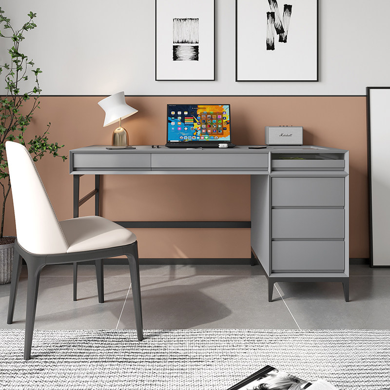 意式极简书桌实木带抽屉儿童学生卧室电脑桌北欧书房办公写字台