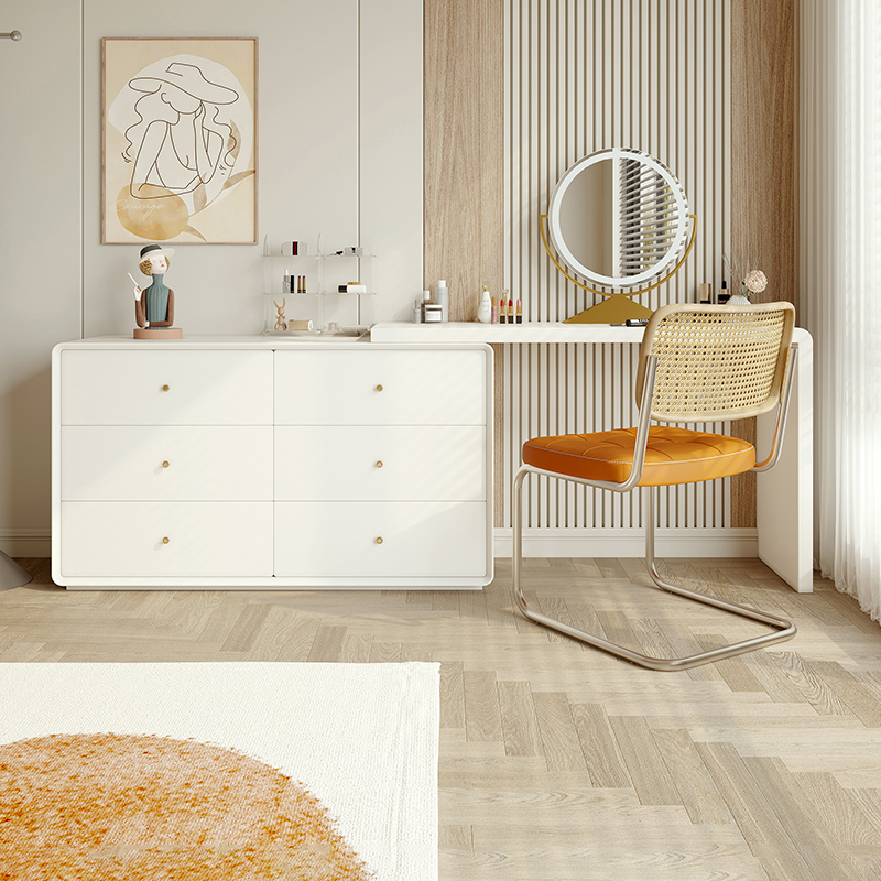 轻奢奶油风实木梳妆台斗柜一体