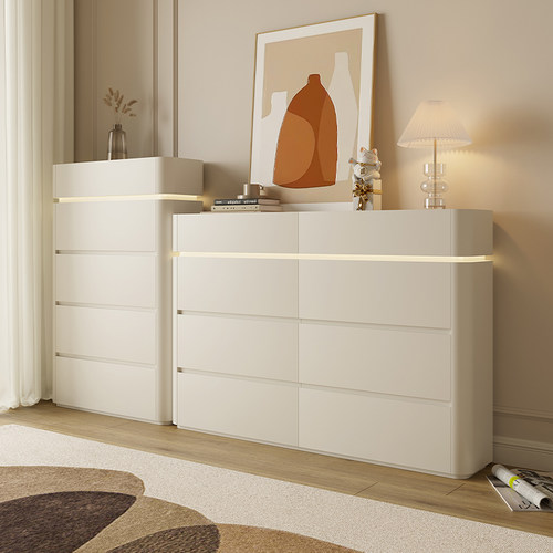 实木斗柜现代简约奶油风小户型客厅电视边柜床尾柜超薄卧室斗柜