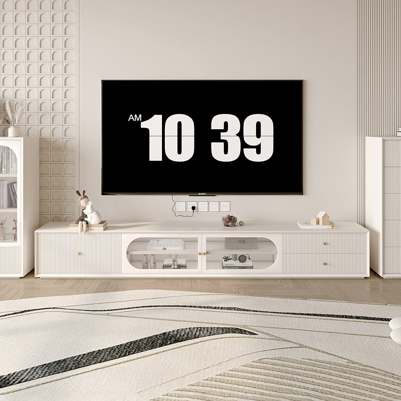 法式奶油风实木电视柜茶几卧室客厅电视机柜落地矮柜北欧现代简约