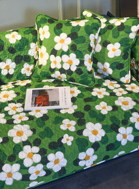 雨朵  绿色小花全棉沙发垫布艺防滑四季通用沙发套罩盖巾贵妃定制