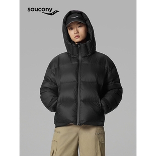 Saucony索康尼官方女运动休闲宽松舒适抽绳设计短款羽绒服