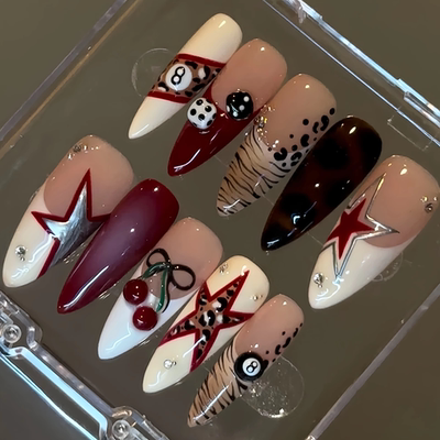 欧美手工穿戴甲黑色八号台球