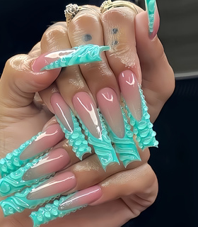 一盒24片按压式穿戴甲简约炫酷绿色立体滴胶方型长款假指甲贴片