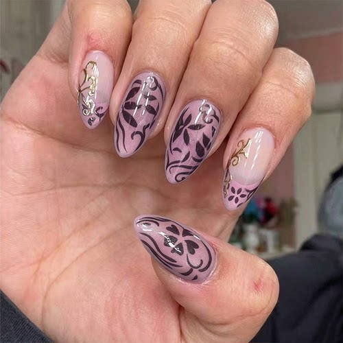 杏仁甲花朵蝴蝶纯欲穿戴甲