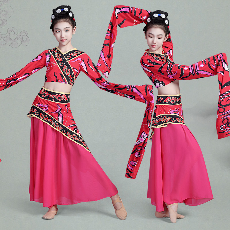 汉唐古典舞演出服儿童楚优舞蹈服女童双水袖楚鼓声声飘逸表演服装