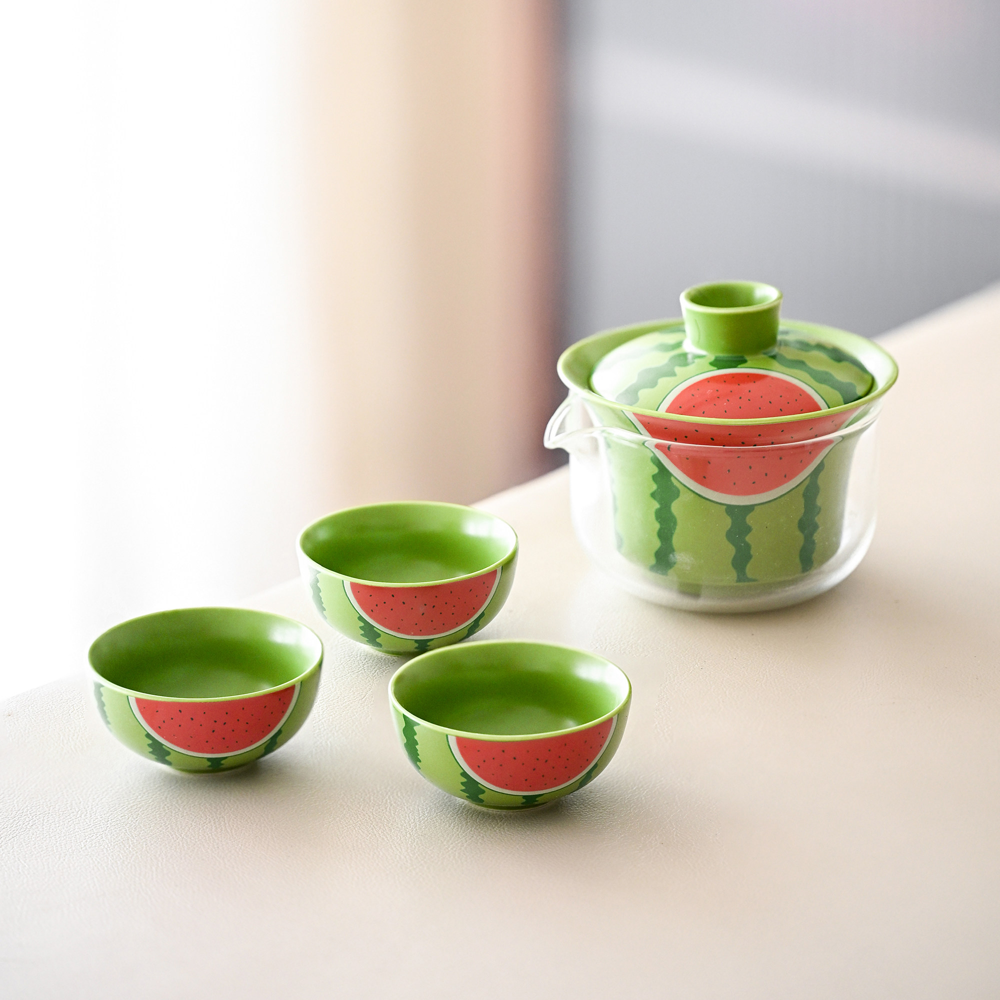 西瓜旅行茶具套装便携式快客杯户外露营泡茶壶茶杯一壶三杯小套组,餐饮具,旅行茶具,淘宝优惠券,粉丝福利购,淘宝优惠卷