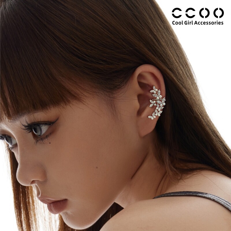CCOO秘密花园方圆脸闪钻耳环精灵耳耳骨夹高级感耳夹无耳洞耳饰女