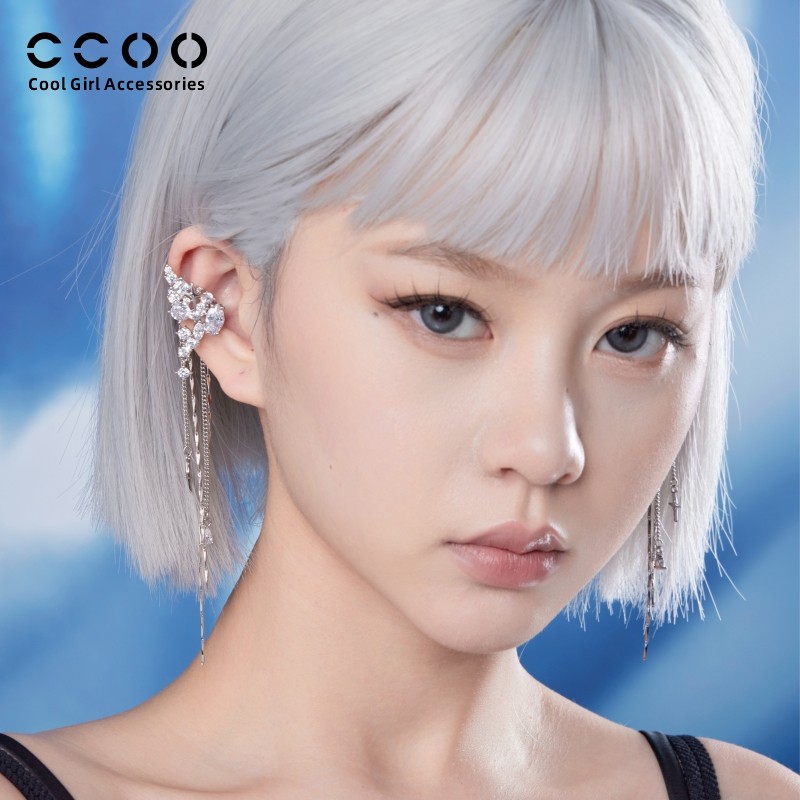 CCOO原创设计半边蝴蝶耳夹女闪钻流苏耳环冷淡风耳骨夹无耳洞耳饰 - 实物图