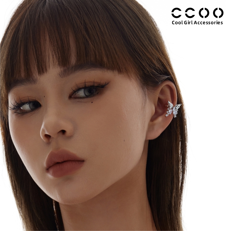 CCOO精致闪钻蝴蝶耳夹轻奢高级感无耳洞耳骨夹小众设计感精灵耳饰