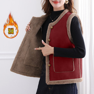 撤柜羊羔绒皮毛一体马甲女秋冬外穿新款加厚加绒保暖背心坎肩马夹