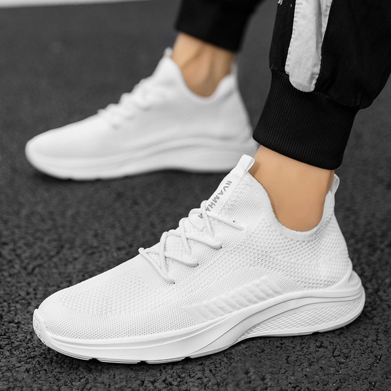 日本男士运动鞋夏季透气飞织跑步鞋大码男女情侣款休闲鞋小白鞋