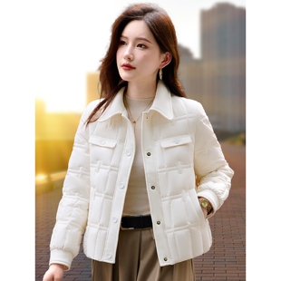 撤柜白鸭绒羽绒服女士短款翻领冬季新款小个子轻薄防寒保暖外套
