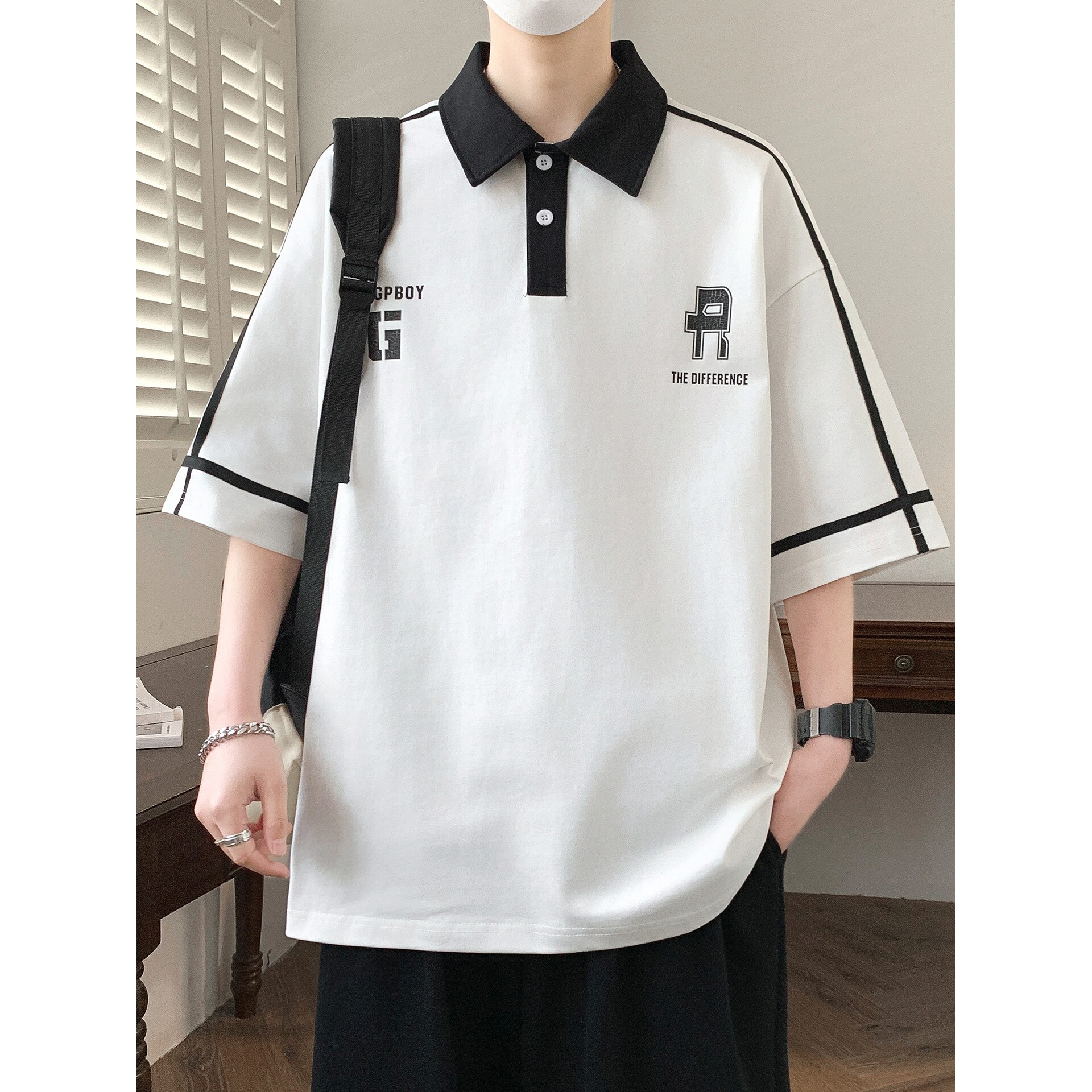 撤柜夏季短袖polo衫男孩青少年初中高中学生美式宽松翻领半袖t恤