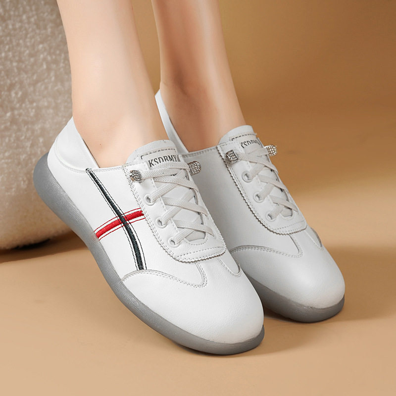 撤柜女鞋软底女士小白鞋新款秋季真皮一脚蹬休闲平底皮鞋轻便运动