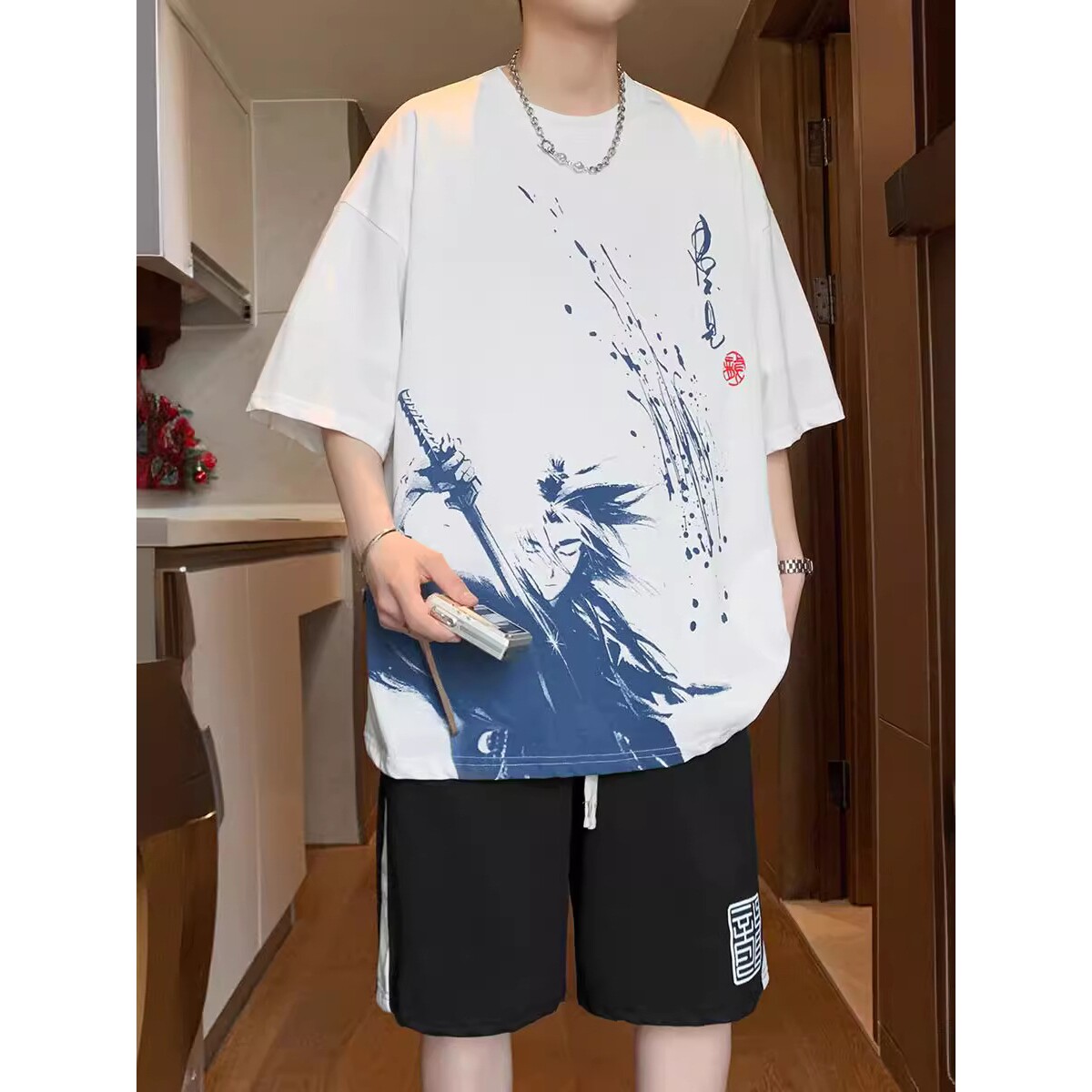 撤柜青少年夏季中国风短袖t恤运动套装男新款男装初中高中大学生