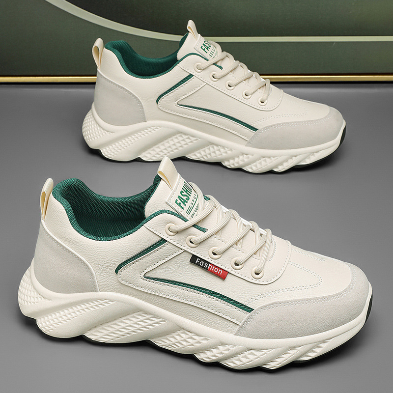 进口新品男鞋春季皮面防水跑步运动鞋防滑男士舒适软底休闲旅游老