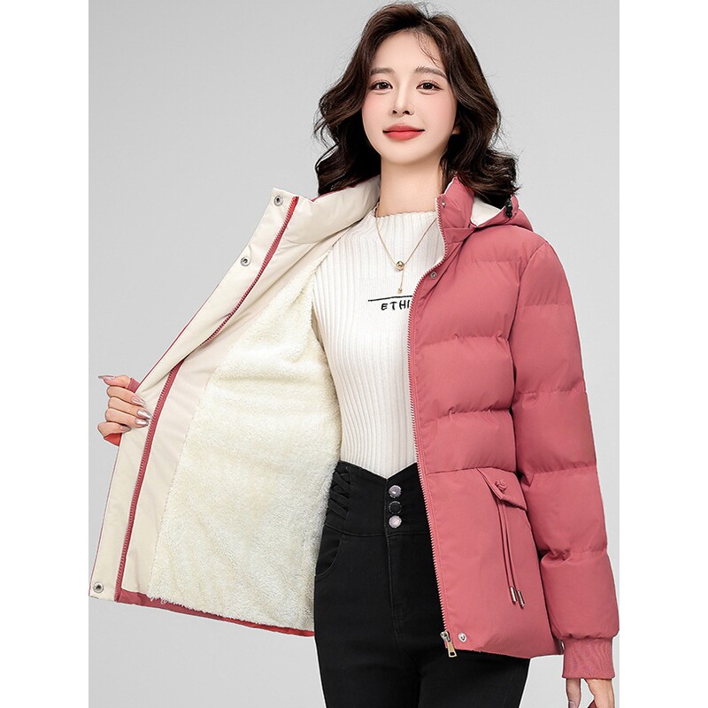 撤柜冬季保暖羽绒棉衣棉服女士秋冬新款加绒加厚短款连帽棉袄外套