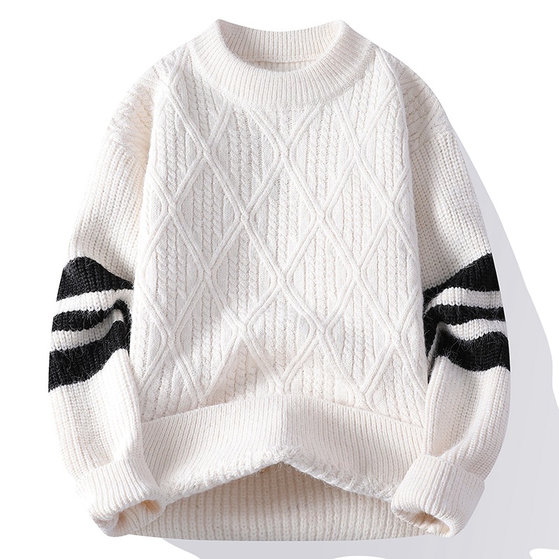 唯品会麻花毛衣男秋冬季青少年潮牌宽松加厚线衣初中高中学生针织