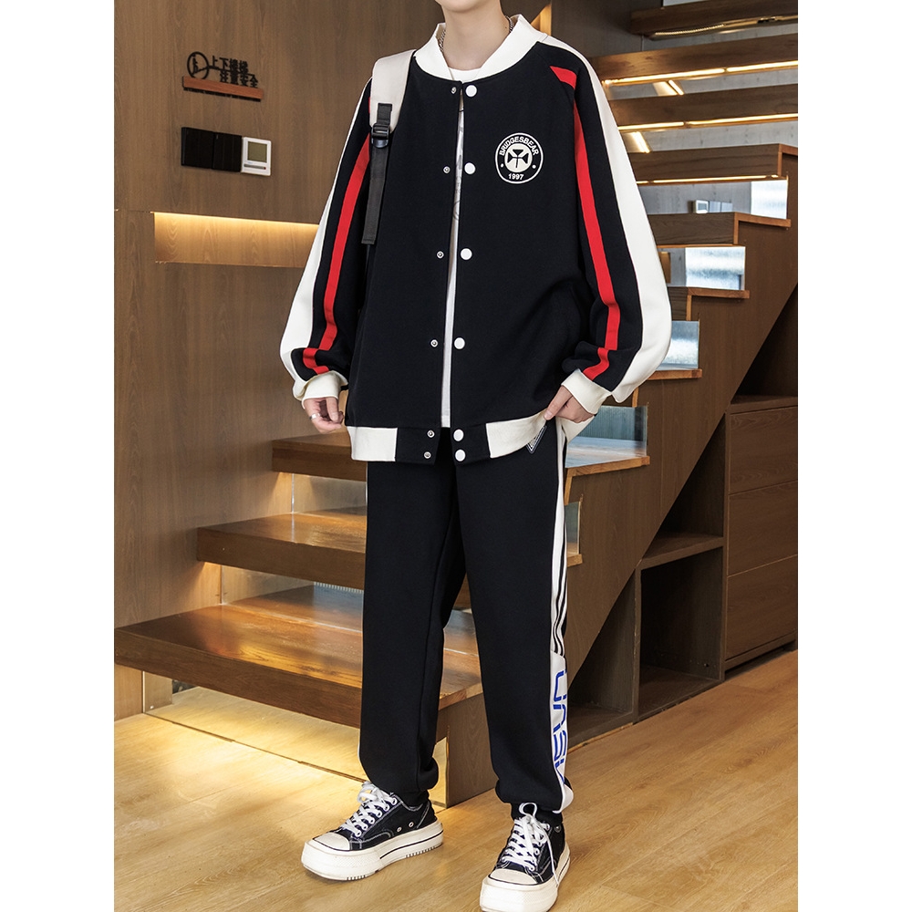 唯品会春秋季棒球服外套男初高中学生潮流帅气夹克套装青少年男装