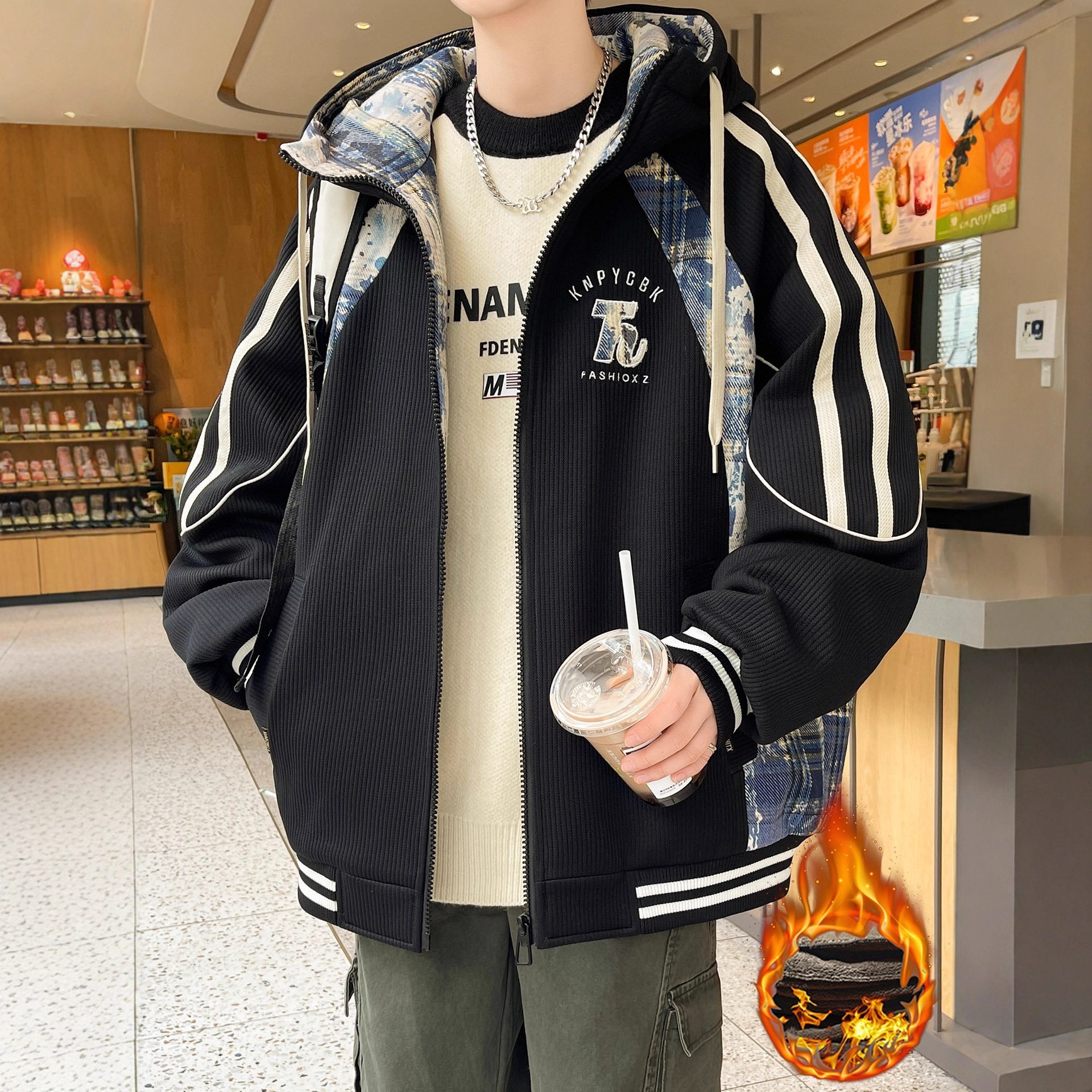 品牌断码秋冬季青少年棒球服外套男孩初高中学生加绒加厚夹克大童