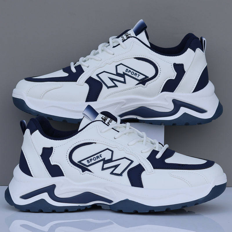 撤柜皮面防水运动鞋潮流百搭软底防臭防滑休闲耐磨跑步男鞋厚度增