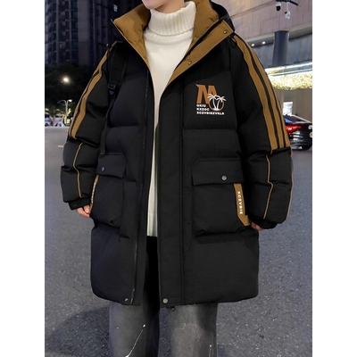 进口新品中长款棉衣男款冬季青少年潮牌加厚工装棉服初中高中学生