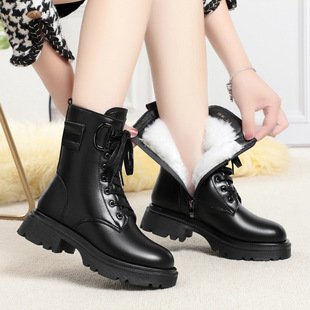 撤柜厚底马丁靴女款加绒短靴真皮羊毛妈妈棉鞋冬季皮毛一体雪地靴
