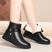 有码 数真皮平跟中年大码 短靴冬季 撤柜厚底加绒舒适棉鞋 新款 妈妈靴