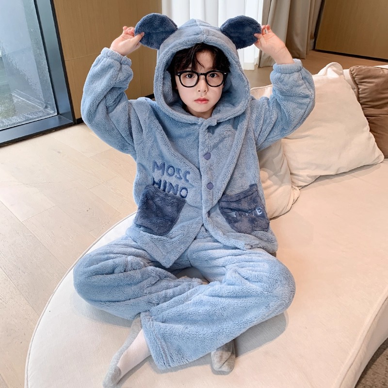 品牌断码儿童装男童睡衣春秋冬款家居服珊瑚绒男孩冬季加厚加绒大