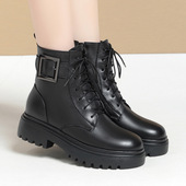 短靴中跟皮毛一体保暖大棉鞋 撤柜马丁靴女真皮秋冬新款 加绒大码 子