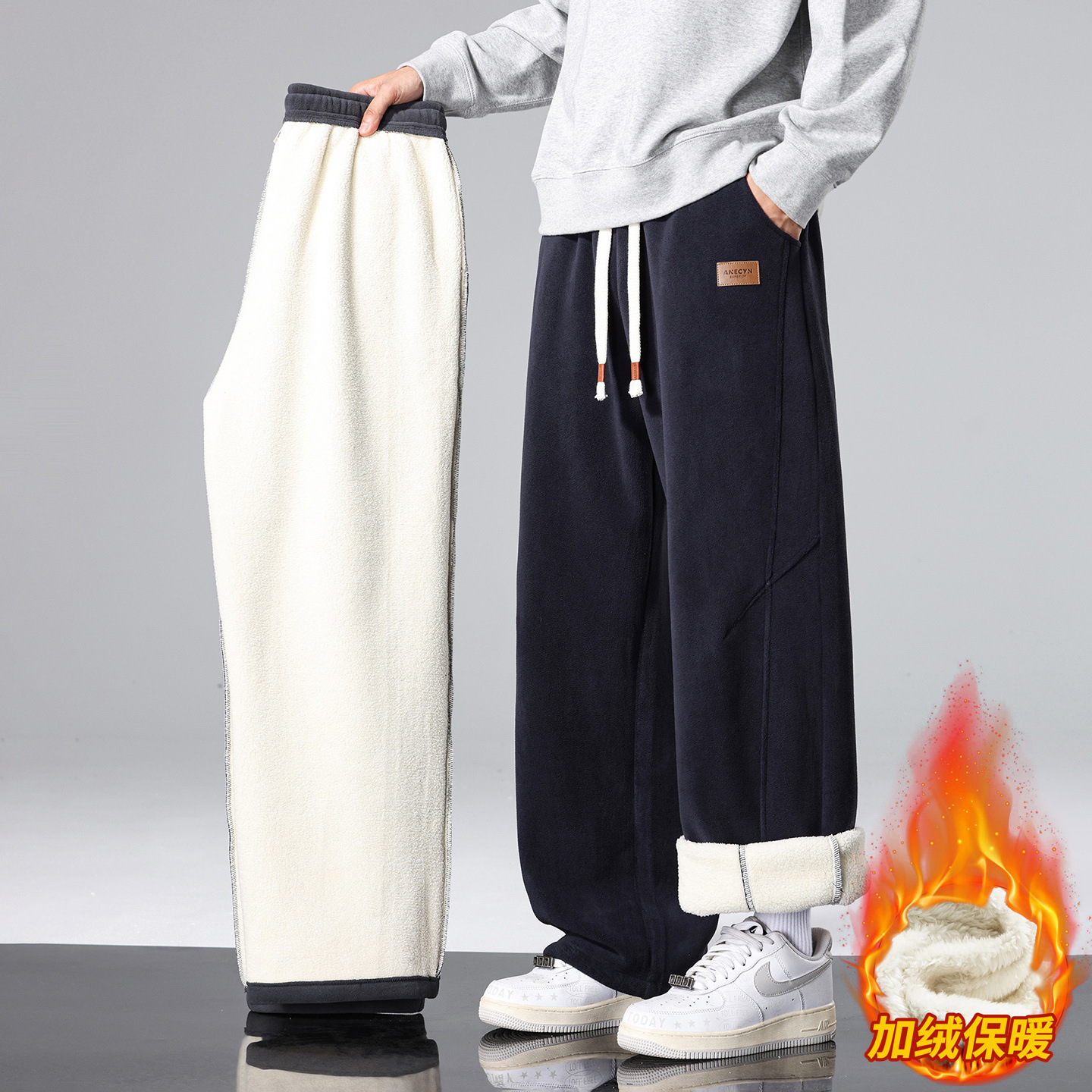 唯品会青少年冬季羊羔毛裤子男生初中高中学生加绒加厚大童冬装休