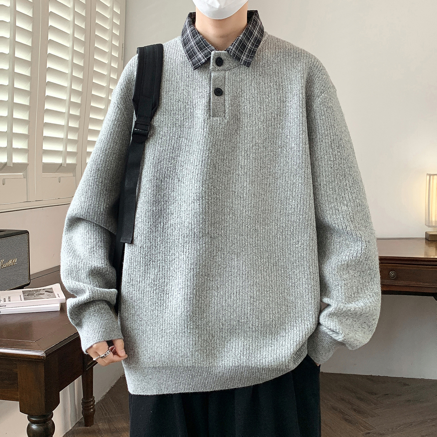 唯品会秋冬季衬衫领毛衣男孩高中初中学生青少年帅气大童针织打底