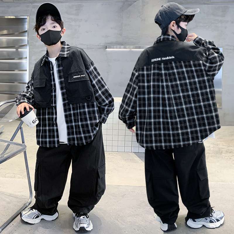 品牌断码男童套装秋季款中大儿童装帅气休闲运动衬衫外套工装裤两