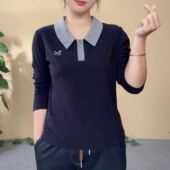 妈妈装 打底衫 减龄长袖 新款 撤柜秋季 T恤女装 衬衫 宽松翻领大码 上衣