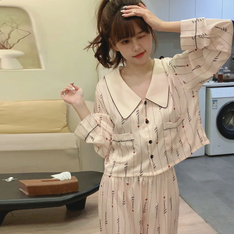 撤柜小红书推荐春季新款冰丝睡衣女薄款甜美印花家居服ins娃娃领