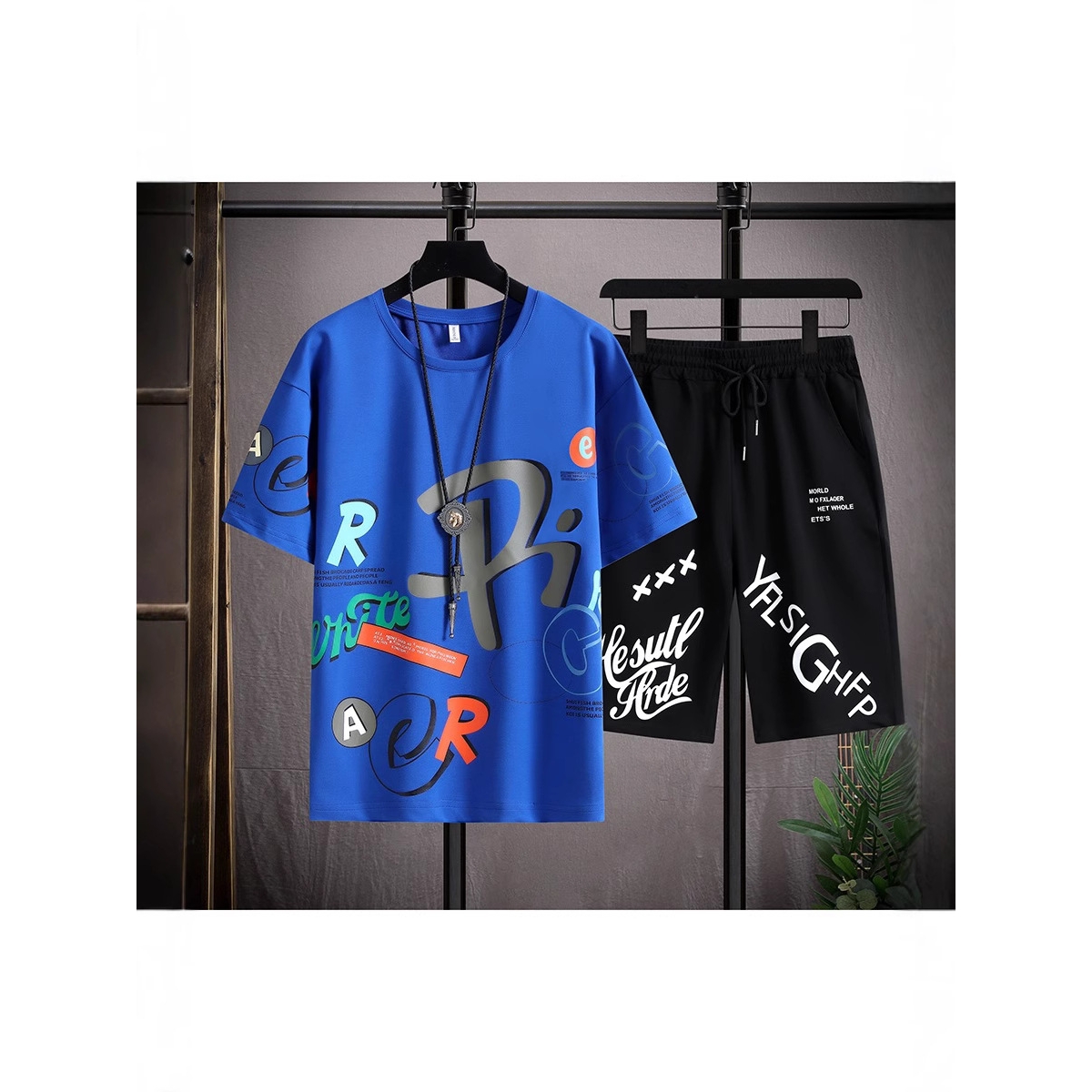 流行新品2025夏季新款短袖t恤男孩初中高中学生帅气运动套装大童