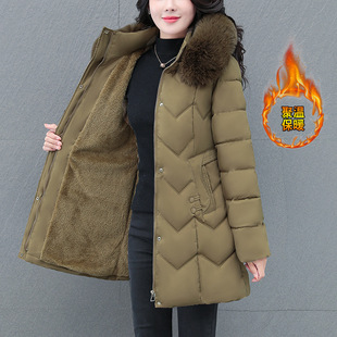 撤柜加绒加厚棉衣棉服女冬季保暖中长款外套新款大码女装棉袄