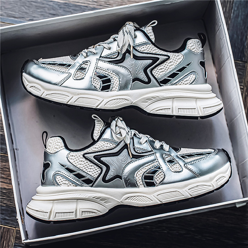 进口新品男鞋秋季透网面潮牌百搭青少年休闲运动跑步防滑增高老爹