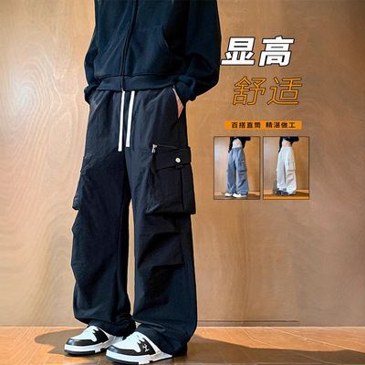 大牌高端春秋季休闲工装裤子男孩初中高中学生青少年大童帅气直筒