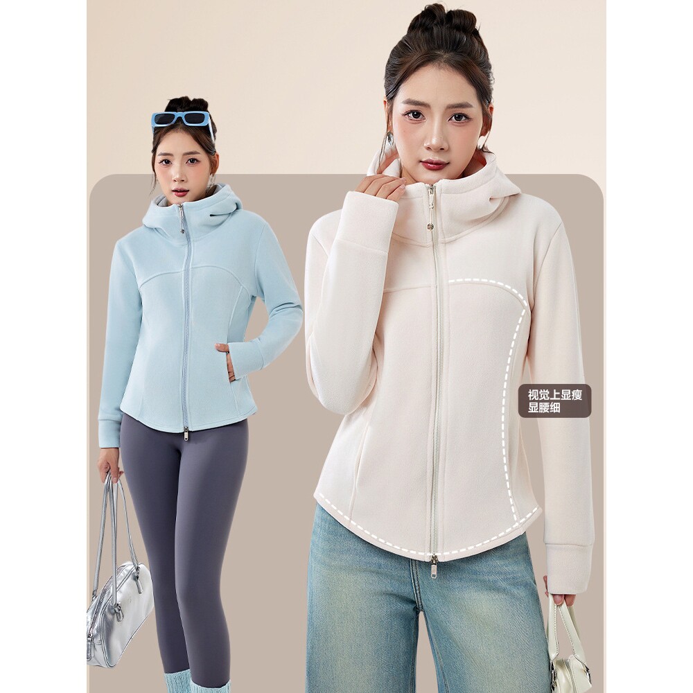 撤柜奥粒绒外套女秋冬季新款加绒加厚修身卫衣冲锋衣抓绒保暖上衣