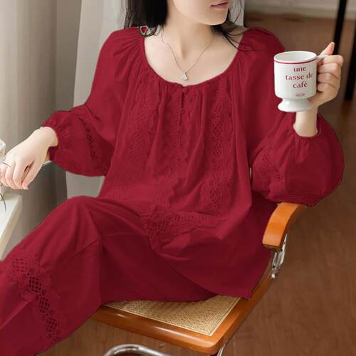 撤柜睡衣女款爆款新款套装纯棉春秋女士大码红色酒红本命年家居服