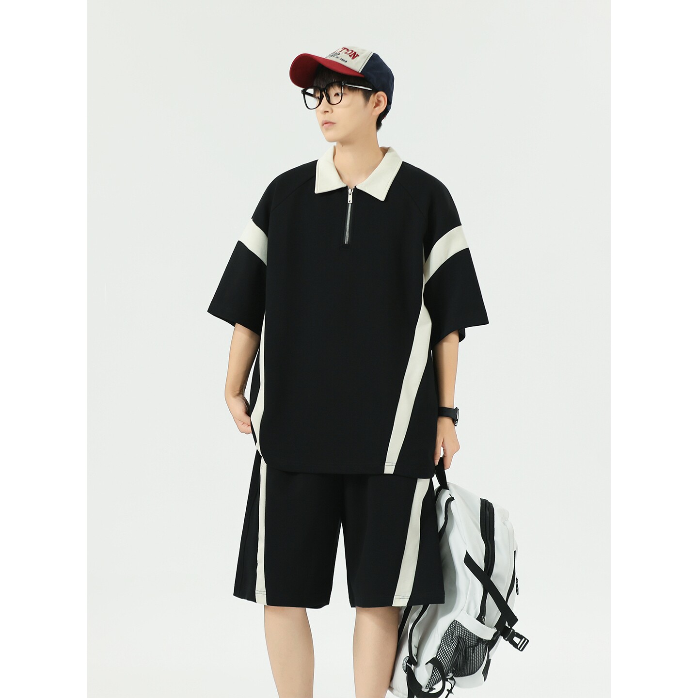 撤柜冰丝polo衫男款夏季潮牌短袖短裤青少年初中高中学生休闲运动