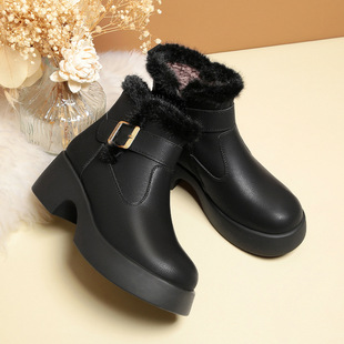 撤柜女款马丁靴厚底妈妈棉鞋短靴女加绒保暖皮鞋冬季粗跟靴子