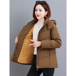 撤柜加绒加厚羽绒服女短款冬季新款白鸭绒小个子中年妈妈保暖外套