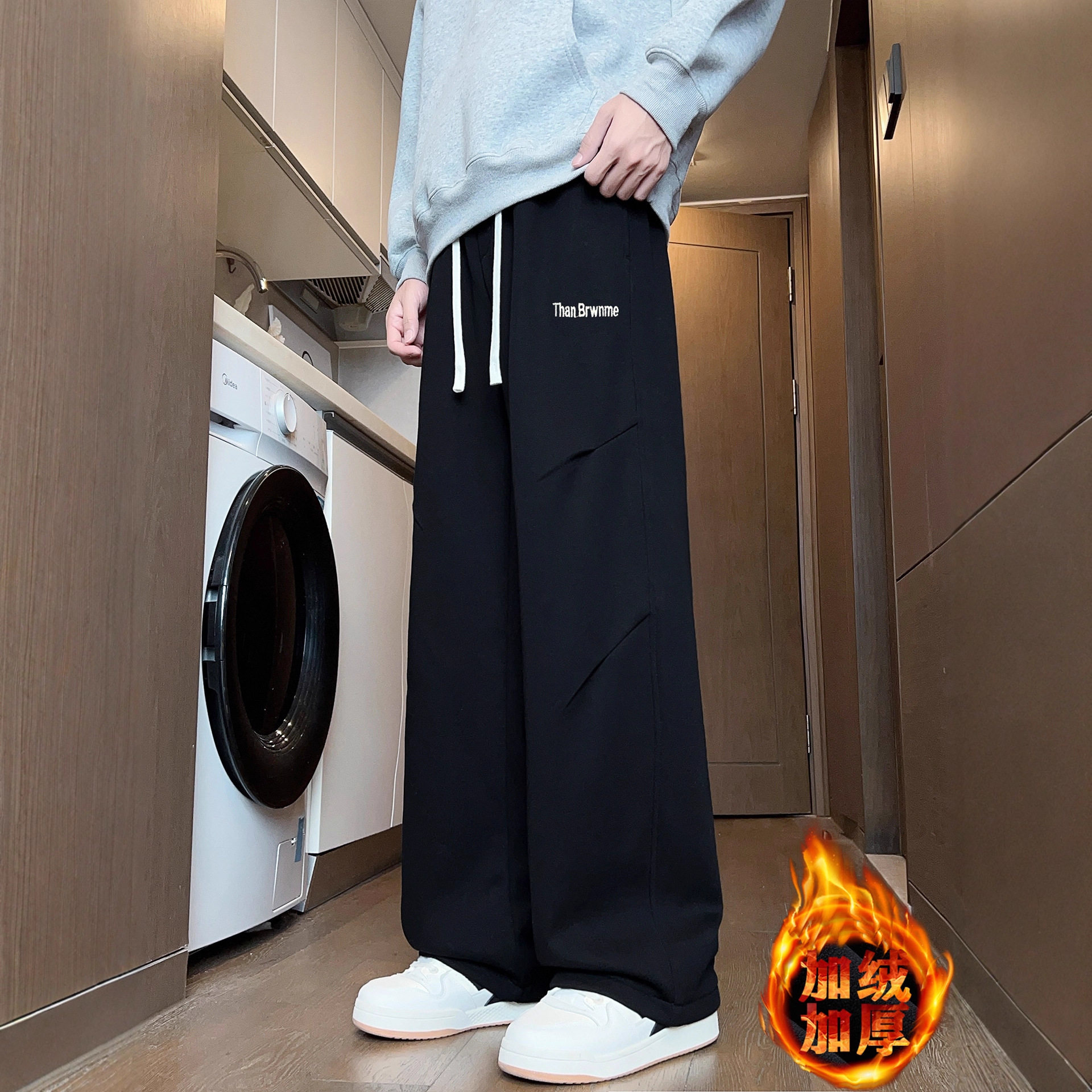 品牌断码秋冬款青少年裤子男孩初中高中学生加绒加厚大童阔腿直筒,男装,卫裤,淘宝优惠券,粉丝福利购,淘宝优惠卷